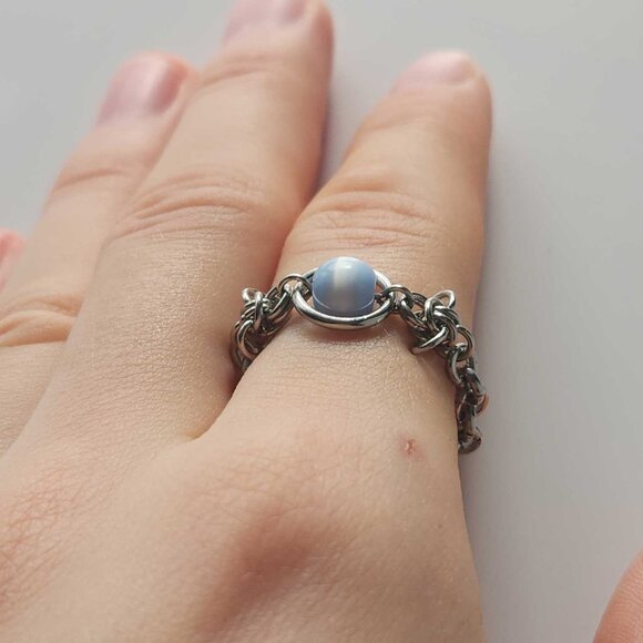 Medieval whimsical blue and silver ring ✦ size 7 ✦ - Picture 3 of 7